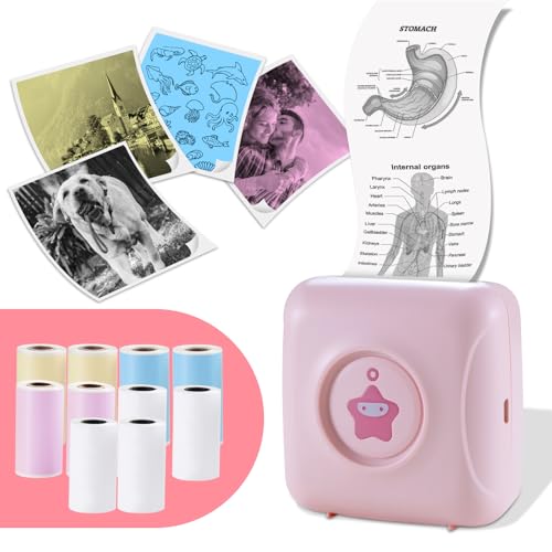 vretti Sticker Printer - TP2-Y Mini Portable Thermal Printer with 10 Rolls Thermal Paper, Inkless Sticker Maker Machine Bluetooth Mini Pocket Printer for iPhone, Study Graphics, Photos, Students