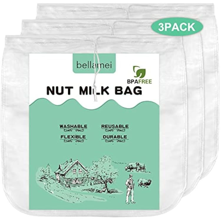 3 pack 14x14 Nut Milk Bag Extra Large Reusable Food Strainers Nut Bags For Straining AlmondSoy Milk Greek Yogurt Professional for Cold Brew Coffee Tea Beer Celery Juice Fine Nylon Mesh
