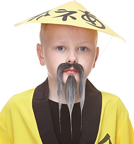 Mustaches Self Adhesive Shaolin Fake Mustache and Beard for Kids, Novelty, False Facial Hair, Costume Accessory for Children