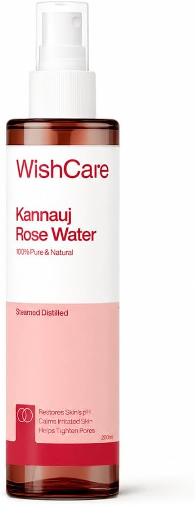 WishCare 100% Pure & Natural Rose Water Liquid - for Skin, Face & Hair - Steam Distilled - Kannauj Gulab Jal - Spray Skin Toner - Free from Paraben, Alcohol & Chemicals - 200 ml