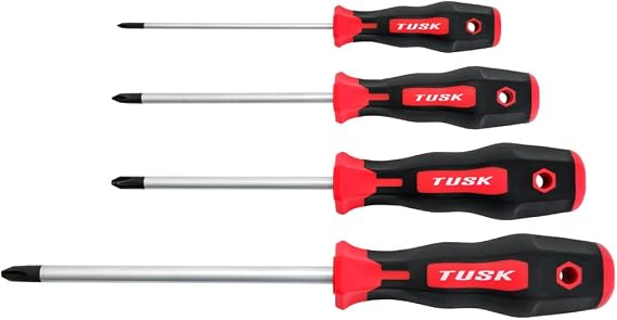 TUSK JIS Screwdriver Set 4 piece #0, #1, #2, #3 - Magnetic Tips and Molded Ergonomic Grips