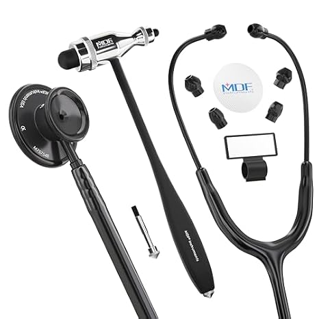 MDF Instruments,MDF747XPBO, Acoustica Lightweight Stethoscope for Doctors, Nurses, Student, Home Use + MDF555P-11, Tromner Neurological Reflex Hammer with Built-in Brush