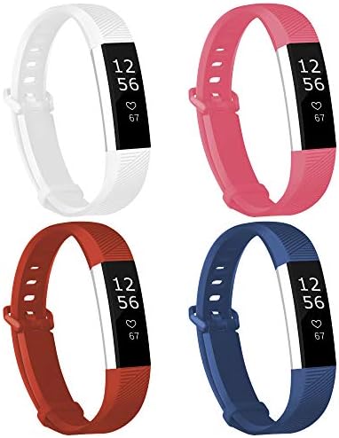 4Pcs Sport Watch Bands Compatible with Fitbit AltaFitbit Alta HR Soft Water Proof Fitness Straps for Women MenWhite,Pink,Red,Dark Blue Small