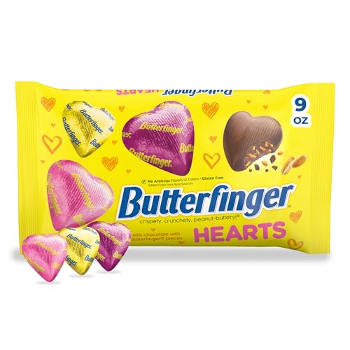 Butterfinger Heart Shaped Milk Chocolate, Crispety Crunchety Peanut-Buttery, Individually Wrapped, Valentines Day Bag, 9 oz