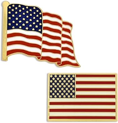 PinMart American Flag Lapel Pins - Set of 2 Made in USA Brass with Hard Enamel Gold-colored & Nickel-Plated 7/8"x5/8" & 1"x3/4" Clutch Back Ideal for Hats, Lapels & Gifts