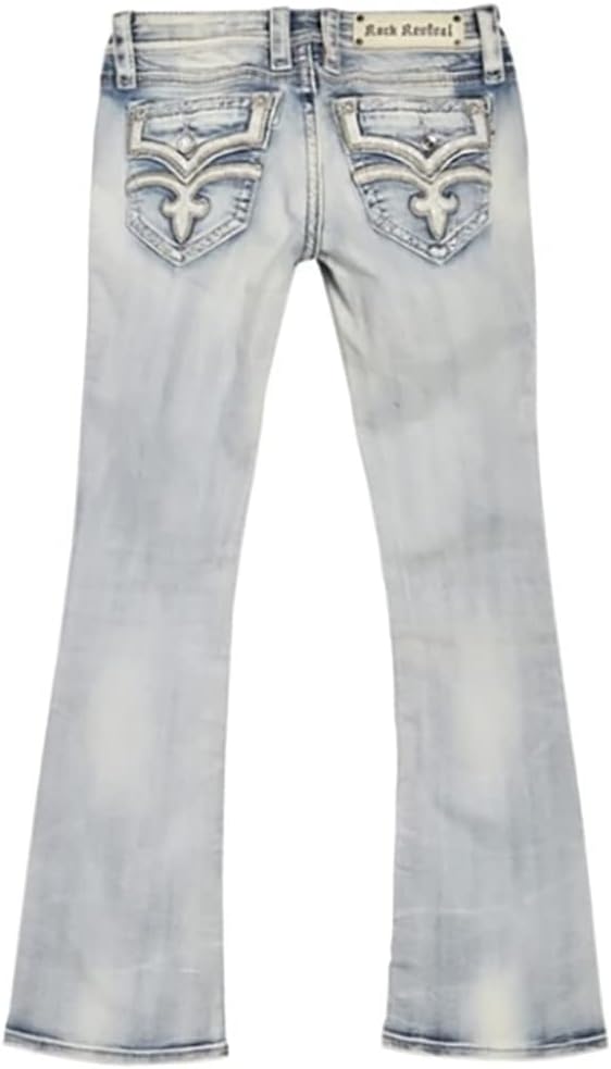 Rock Revival - Glade Distressed Womens Mid-Rise Boot Cut Jeans (27, Raven)