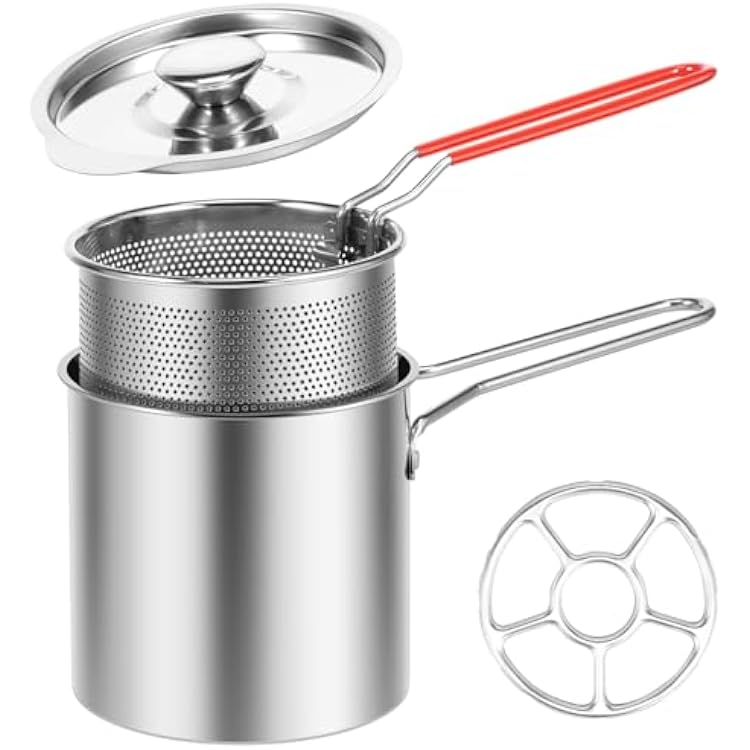 Mini Stainless Steel Deep Fryer Pot with Handle & Strainer Basket, Food Grade Fryer with Lid, Portable Food Cooking Pot for Frying Fish, Shrimp, Chicken and Fries 4