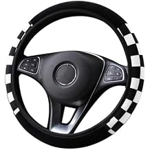 Car Steering Wheel Cover, Winter Plush Warm & Comfortable Steering Wheel Cover Protector, Unique Plaid Style Vehicle Protective Decoration, Universal for Most Cars (Black)