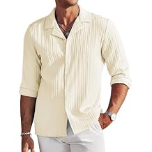 COOFANDY Mens Casual Button-Down Shirt Long Sleeve Linen Casual Shirts for Men Wrinkle Free Shirt, Beige, X-Large
