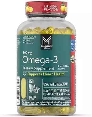 Generic Omega -3 900mg. Triple Strength Fish Oil Softgels, Lemon Flavor (150 ct).