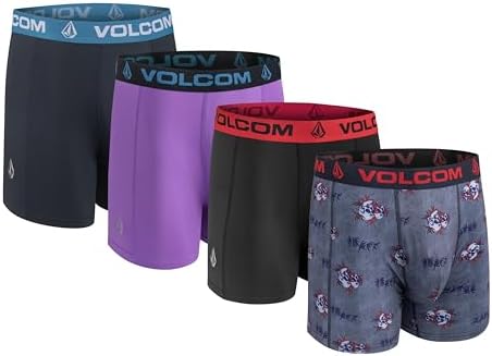 Volcom Mens Boxer Briefs 4 Pack Poly Spandex Performance Boxer Briefs Underwear