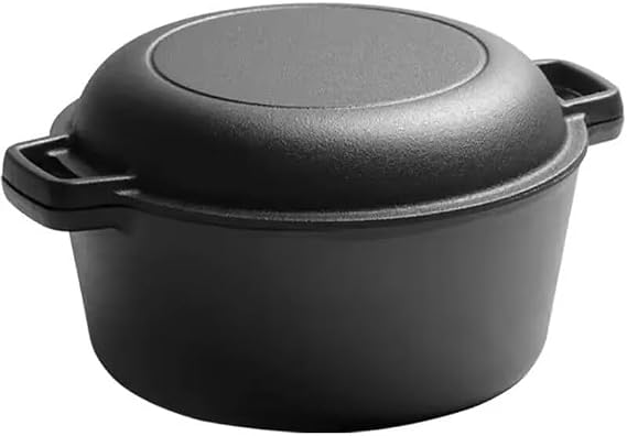 Cast Iron Double Dutch Oven Pot with Skillet Lid (5 Quart)