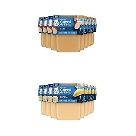 Gerber 2nd Food Baby Food Apple Puree and Banana Puree, Natural & Non-GMO, 4 Ounce Tubs, 2-Pack (Pack of 16)
