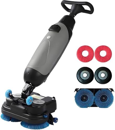 Electric Floor Cleaning Machine, 360 Rotating Scrubber & Mop, 43cm Wide, Perfect for Tiles, Marble, Wood Floors - Ideal for Restaurants & Offices, Red