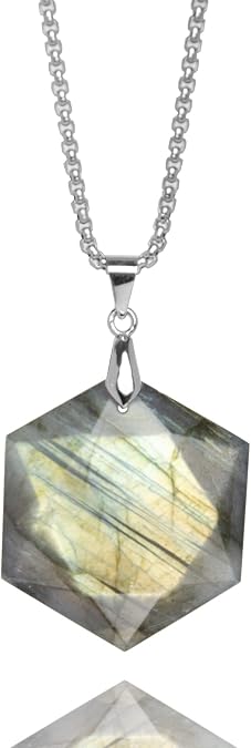 Labradorite Stone Dragons Heart Pendant Necklace, Natural Labradorite Hexagon Wrap Necklace for Men Women, Healing Crystal Energy Necklace