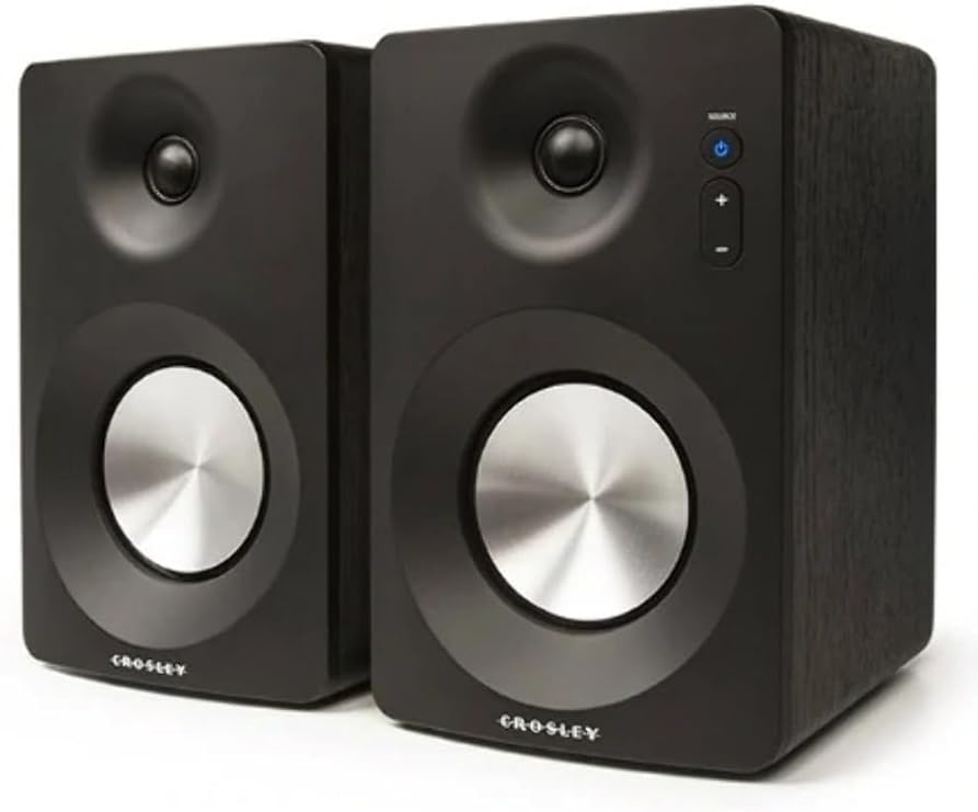 Crosley S100A-BK Stereo Powered Bluetooth Speakers, Black