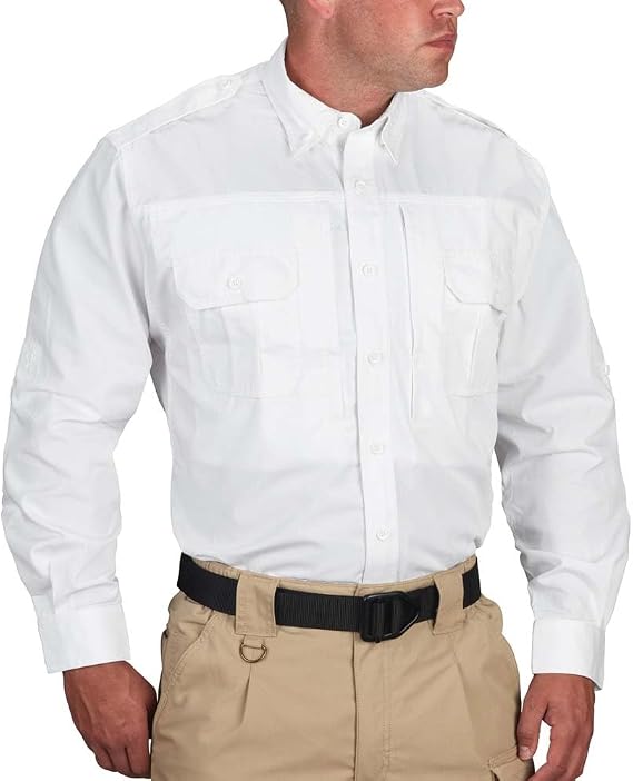 Propper Men's Long Sleeve Tactical Shirt, Lightweight Uniform Shirt, Poplin Shirt for Law Enforcement, Public Safety, White