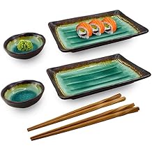 Happy Sales HSST-6CDTQDR, 6 PC Japanese Sushi Plate Dinnerware set, Caldera Turquoise