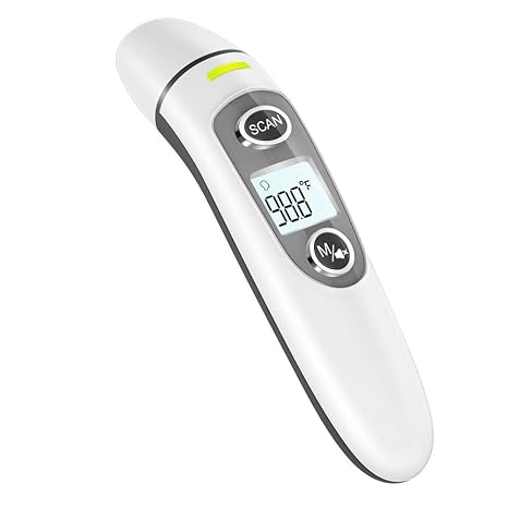 Thermometer for Adults,Touchless Digital Infrared Thermometer for Fever, Ear and Forehead Thermometer for Baby and Kids, with LCD Screen, Memory Recall, Fever Alarm (White)