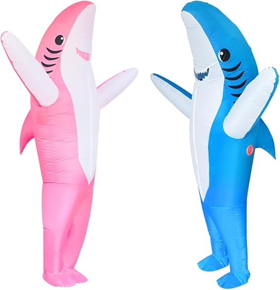 Poptrend Couples Inflatable Shark Costume for Adults Funny Halloween Blow Up Costumes His and Hers Cosplay Duo Costumes 2 Pack