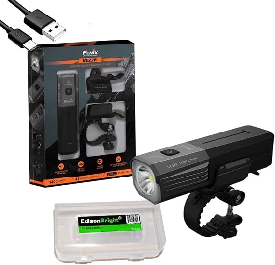 Fenix BC22R 1400 Lumens Rechargeable Bike Light, Quick Release Mount, Extended Run-time Bicycle Light with EdisonBright Charging Cable Carrying case