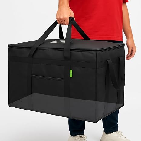 Bodaon Insulated Food Delivery Bag with Hard Baseboard, L, Black, 1 Pack
