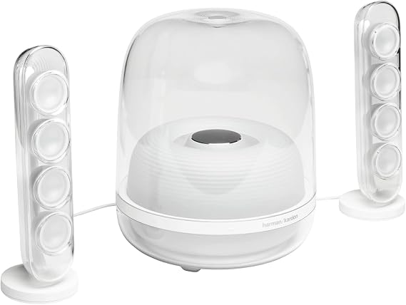 Harman Kardon SoundSticks 4 Wireless Bluetooth Speaker/with Subwoofer/Powered by Power Cable / 3.5mm Analog Input/White / HKSOUNDSTICK4WHTJN | Ambient lighting / Built-in subwoofer / Multi-point / Power cable drive / 3.5mm analog input / Recycled material / Gray
