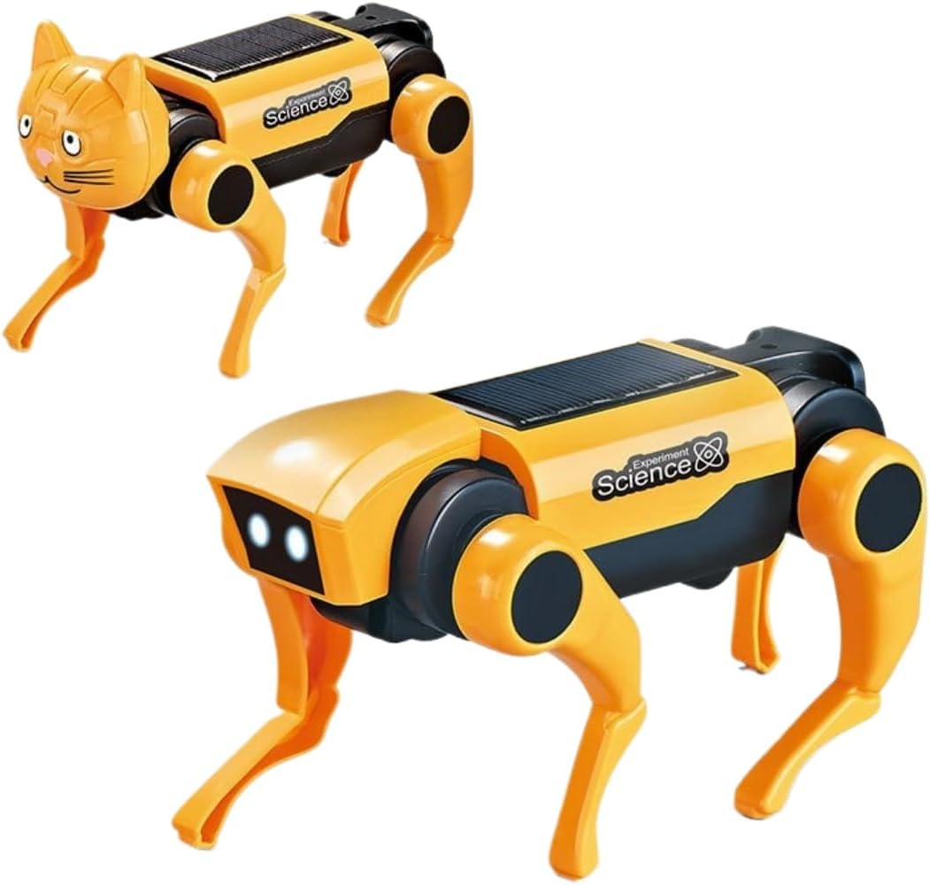 4WD Transformable Robotic Dog Kit - Remote Control STEM Toy with Interchangeable Cat & Dog Heads | Solar Powered Operated Building Kit for Kids Ages 7-12