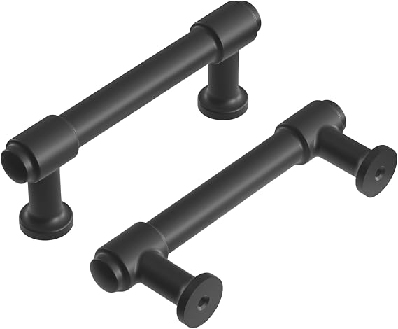 Hickory Hardware 1 Pack Solid Core Kitchen Cabinet Pulls, Luxury Cabinet Handles, Hardware for Doors & Dresser Drawers, 3 Inch Hole Center, Matte Black, Piper Collection