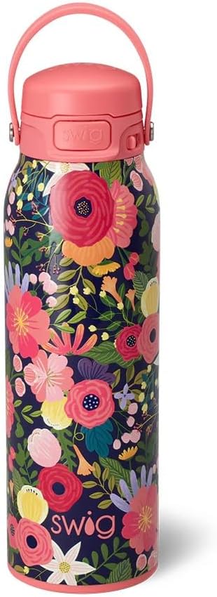 Swig Life 32oz Insulated Water Bottle with Straw Lid, Secret Garden