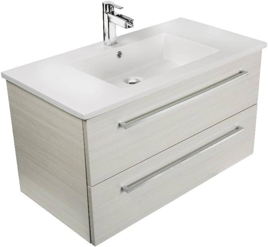Cutler Kitchen and Bath Silhouette 30 inch Wall Mounted Bathroom Vanity with Sink, Cultured Marble Top - Bathroom Sink Vanity with Soft Close Storage Drawers, White Chocolate