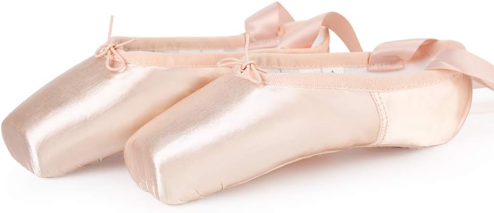 Ballet Pointe Shoes Satin Professional Dance Shoes with Silicone Toe Pads and Sewn Ribbon for Girls Women