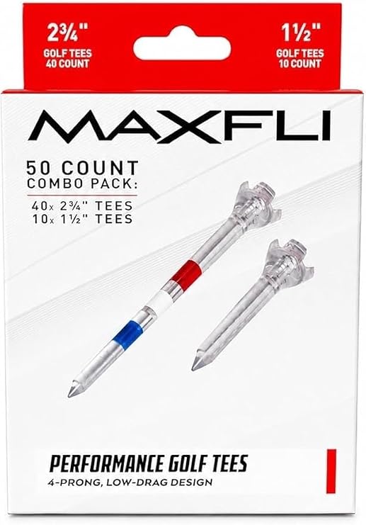 Maxfli USA Performance Golf Tees, 50 Count Combo Pack Tees, Low Drag Design