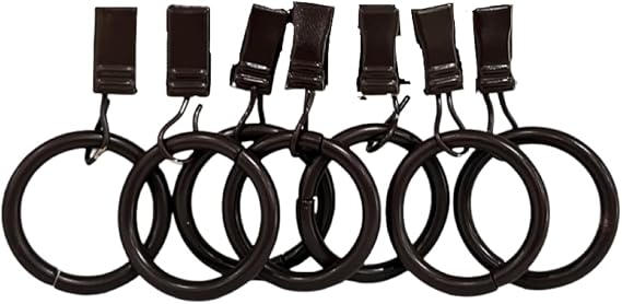 Graber Metal Curtain Rings w/ Clips, 1-Inch Inside Diameter - Brown (7 Rings per Package)