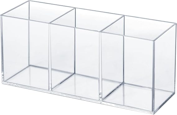elysolpluv Clear Acrylic Silverware & Pen Organizer Caddy, Transparent Plastic Silverware Holder, Perfect for Office, Bedroom, and Bathroom Storage