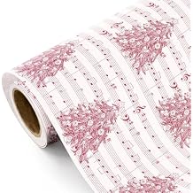 WRAPAHOLIC Kraft Christmas Tree Wrapping Paper - Mini Roll - 17 Inch x 16.5 Feet - Red Christmas Tree and Music Notes Wrapping Paper for Xmas Holiday, Party Celebration