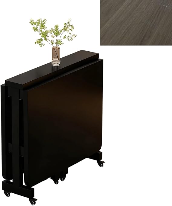 Gateleg Table, Foldable Dining Table, Fold-Down Dining Table with Storage Shelf, Easy Tool-Free Assembly in Minutes, Suitable for Studio, Small Apartment, Balcony, Dorm(Black,130cm)