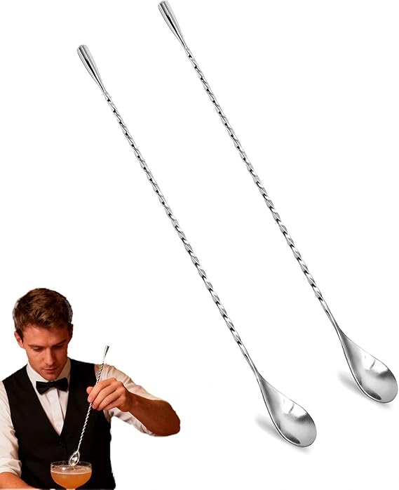 2 Pcs Cocktail Stirrers, 30cm Stainless Steel Mixing Spoon, Long Twisted Stirrer, Bar Mixing Spoons, for Bartenders and Home Use