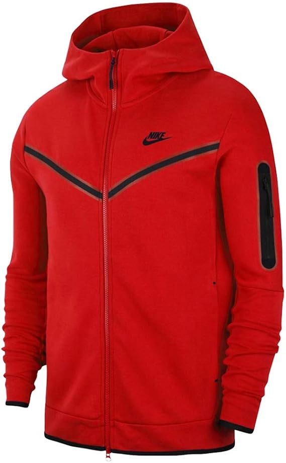 Nike Mens Sportswear Tech Fleece Full-Zip Hoodie, Gym RedBlack, Large