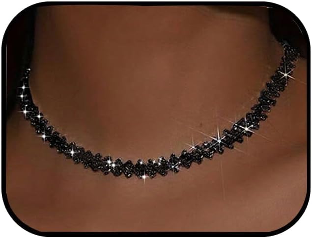 Ronglry Rhinestone Choker Necklace for Women Silver Diamond Choker Necklaces for Women Sparkly Crystal Rhinestone Necklace for Women Silver Chokers for Women Party Prom Wedding Jewelry Accessories
