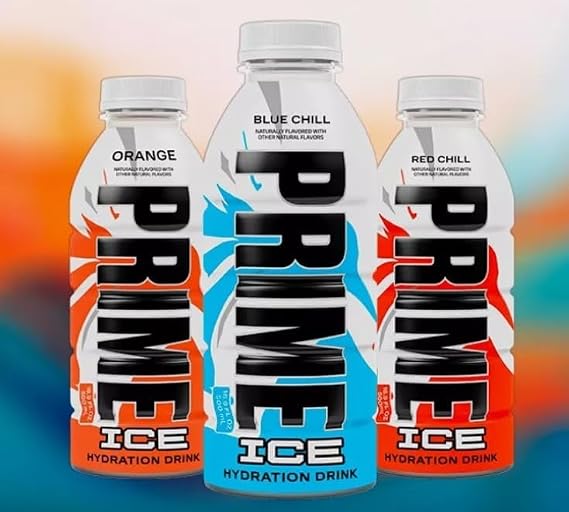 Prime Ice Sports Drink - Three (3) Bottles of 16.9 Fl oz Hydration Beverage Blue Chill, Orange & Red Chill. Logan Paul