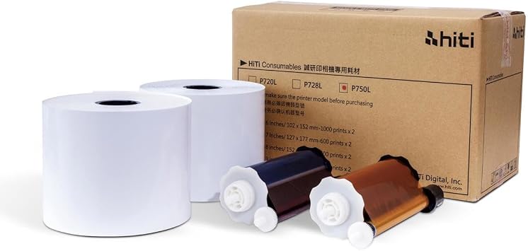 HiTi Ribbon and Paper Case for P750L Photo Printer, 2x4x6" Rolls, 2000 Prints Yields