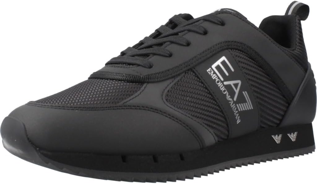 EA7 Men's Carbon Mesh Logo Trainers, Black/Silver