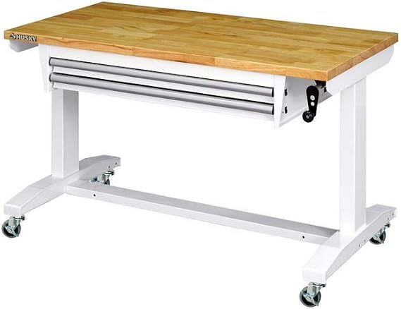 Husky 46 in. Adjustable Height Work Table with 2-Drawers in White