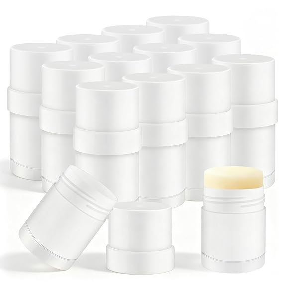 15Pcs 30g/1oz White Plastic Deodorant Containers,Round Twist-up Lipbalm Tubes,Refillable Cosmetic Containers for Homemade Solid Perfume,Lotion Bar,Chapstick,Crayon