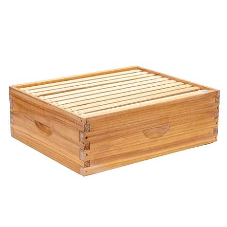 Honey Lake 10 Frame Medium Super Bee Hive Box, Langstroth Beehive Super Honey Bee Box Dipped in Beeswax Include Beehive Frames and Waxed Foundations for Beginners Beekeepers (Unassembled)