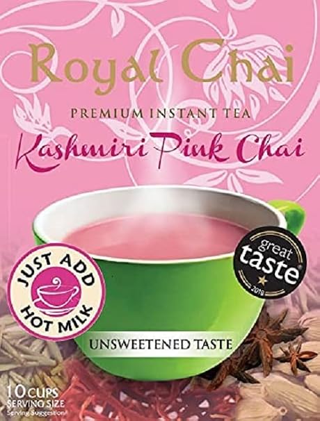 Royal Chai | Kashmiri Pink Chai Unsweetened | 10 Single Serving Sachets | Premium Instant Tea | 140g