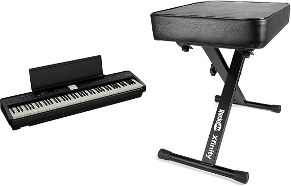 Roland FP-E50 Digital Piano & RockJam KB100 Adjustable Padded Keyboard Bench, X-Style, Black
