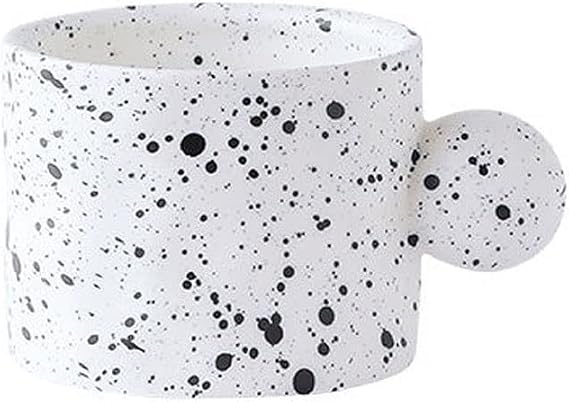 HASMI Coffee Cup Creative Handmade Splash-ink White Blue Mugs and Plates Ceramic Coffee Tea Milk Cups Bread Cake Plate Dish Home Decor Tableware Tea Cup (Color : Black dots)