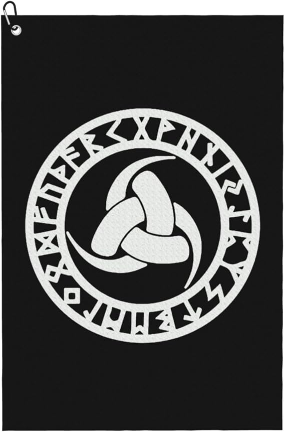Odin Vikings Helm of Awe Rune Microfiber Golf Towel, 16x24 Waffle Pattern with Carabiner Clip, Tri-Fold Large Golf Ball Towels, Golf Bag Accessories for Men Women, Golf Gift